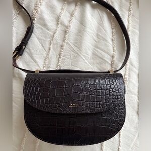 A.P.C. Dark Brown Crocodile-Embossed Crossbody Bag
